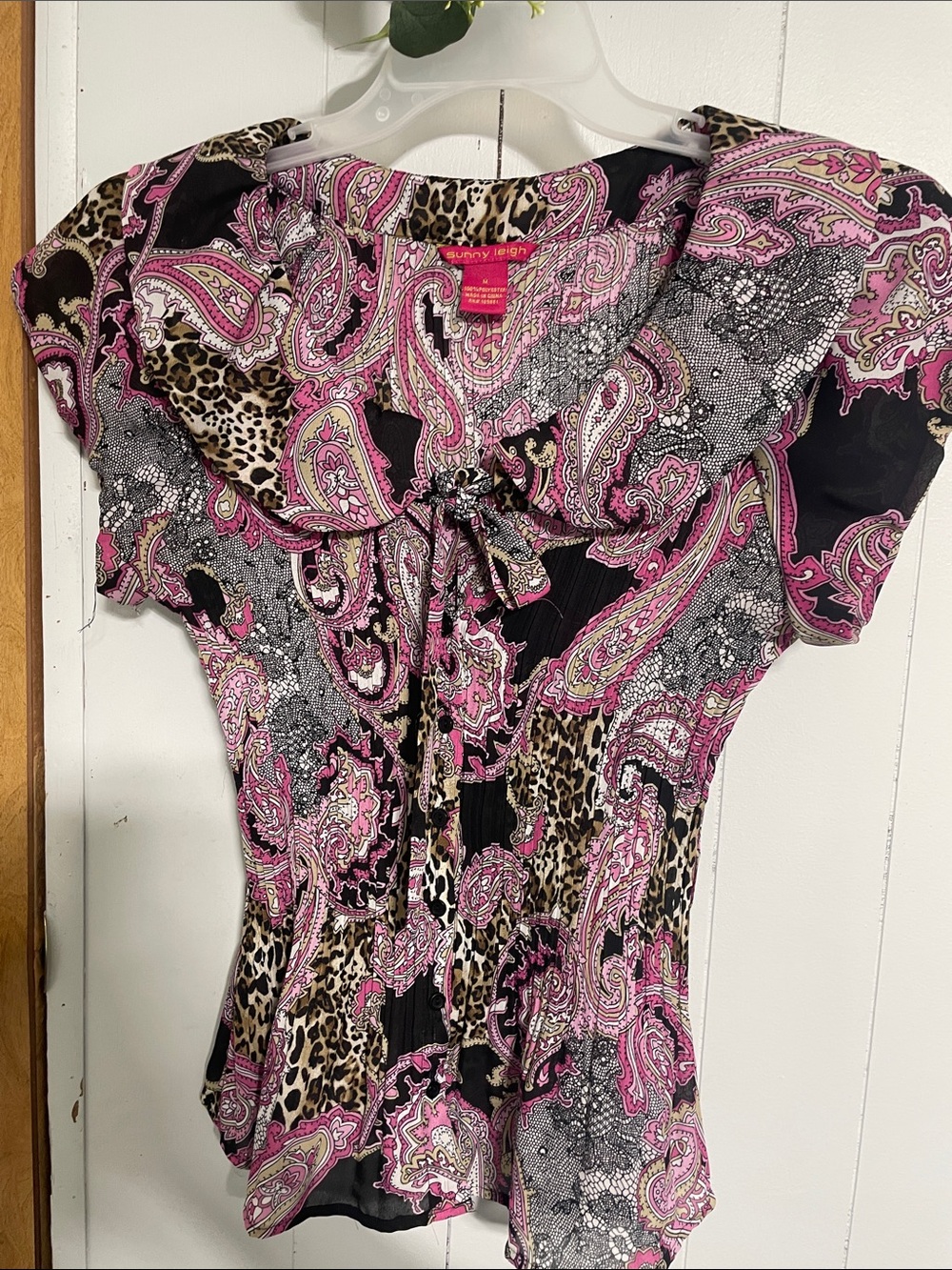 Sunny Leigh Pink Paisley & Leopard Print Ruffled Tie-Front Blouse